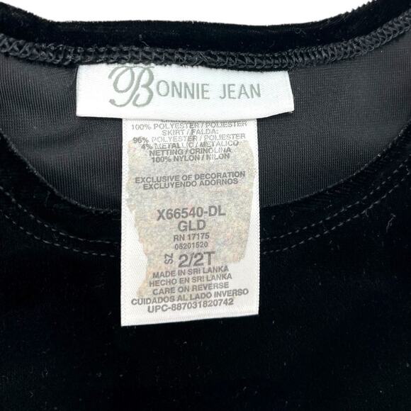 Bonnie Jean Girls 2T Holiday Dress Black Velvet Gold Plaid Bow Party Dress - Picture 2 of 5